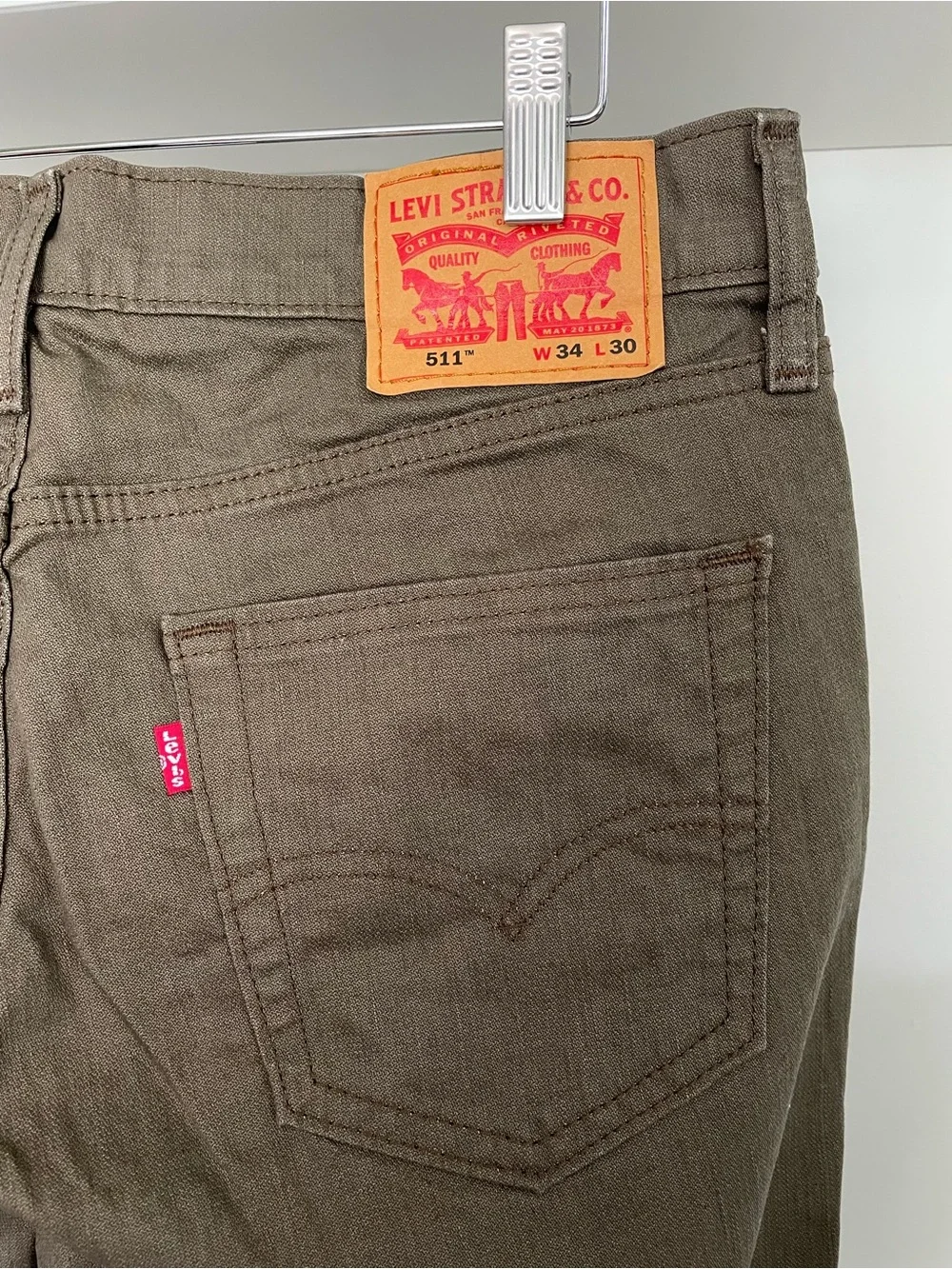 Levi's 511 Slim Fit Stretch Jeans Olive Green Brown Men's NWOT 34 x 30